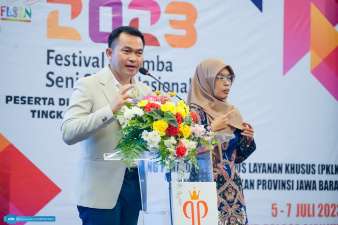 
 Kadisdik Jabar, Wahyu Mijaya membuka FLS2N PDBK Tingkat Provinsi Jawa Barat Tahun 2023 di Palace Hotel Cipanas, Kabupaten Cianjur, Rabu (5/7/2023).