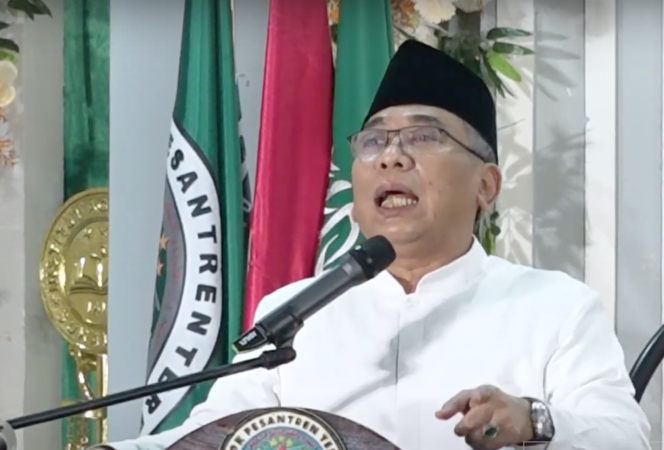 
 Ketum PBNU saat memberi kata sambutan pada pelantikan PC NU Kabupaten Sukabumi periode 2024-2029.  Rabu (28/02/2024).Foto/ tangkapan layar YT. NU TV